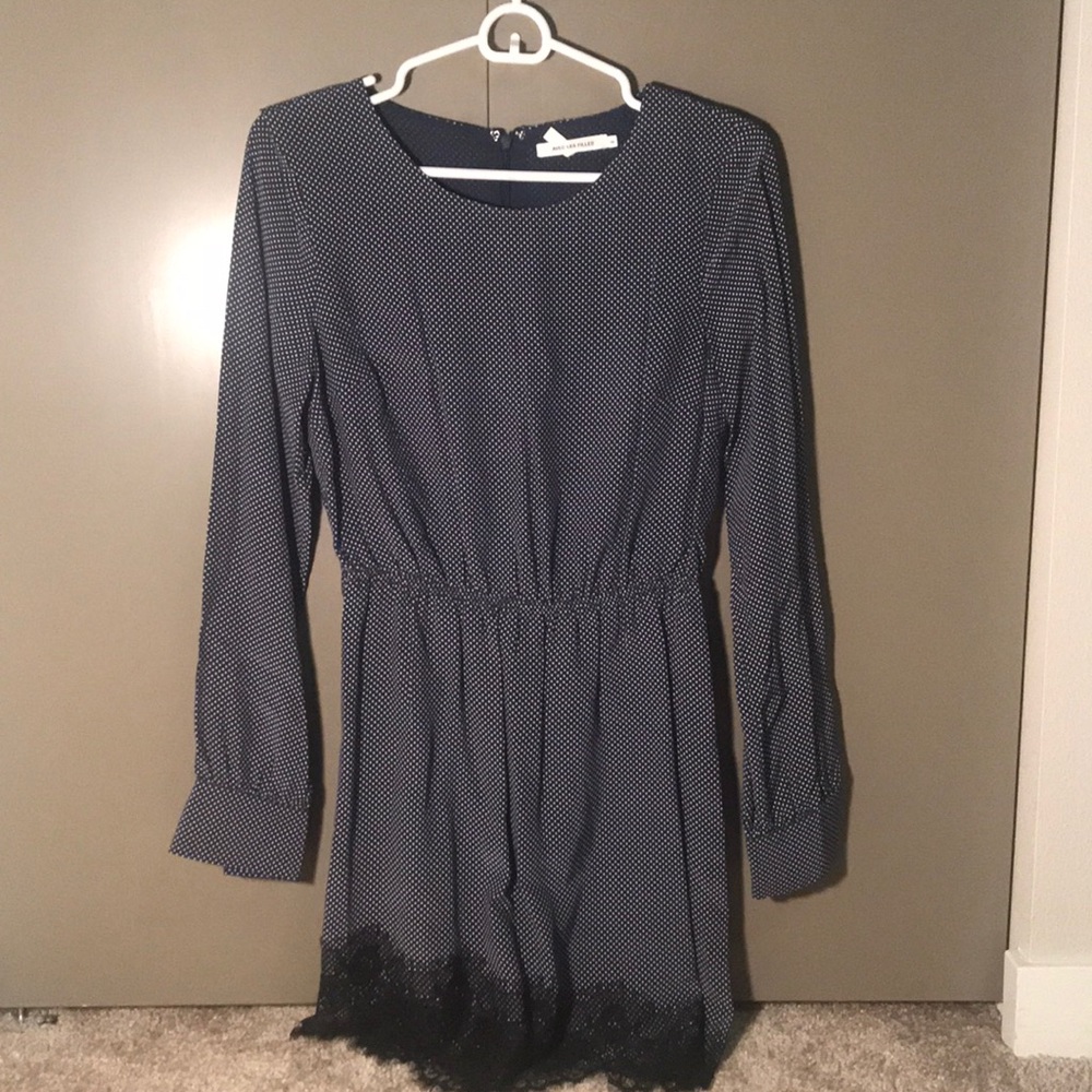 Navy dress with white dots and laced bottom
